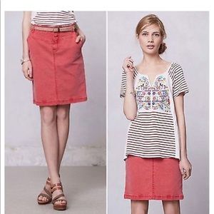 Anthropologie Holding Horses red denim skirt
